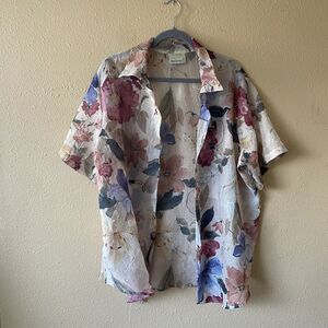 Vintage‎ Fashion Bug Woman Floral Sheer Blouse Short Sleeve Size 18 20 Granny